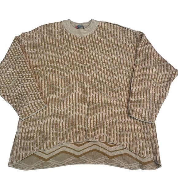 Free People Beach Oversized Grandpa Sweater XL Womens Tan Blush Pullover Crew - Picture 1 of 7